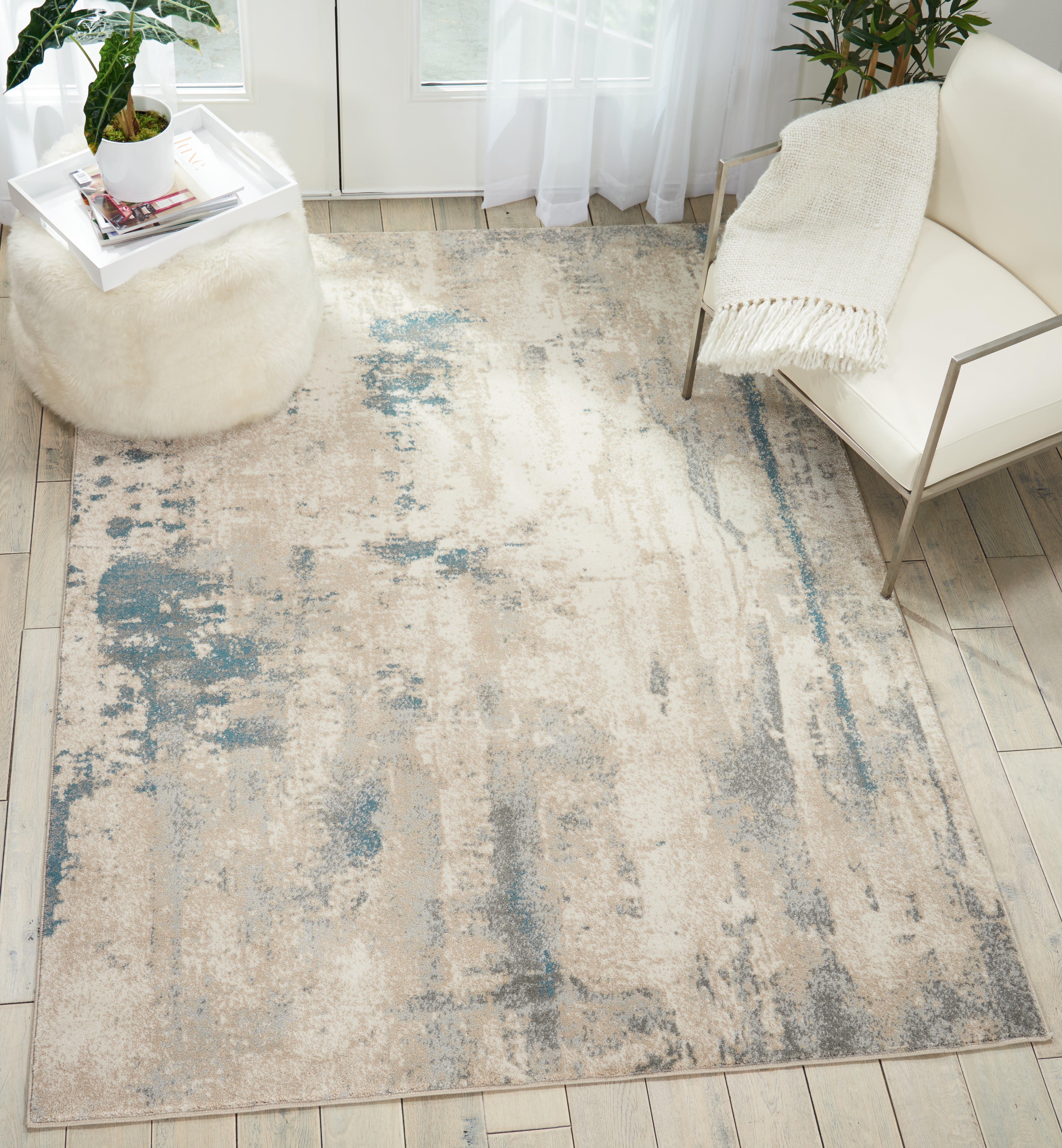 Nourison Maxell MAE17 Ivory/Teal Rug